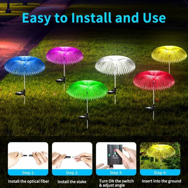 Solar Gartenleuchte | Quallen-Design mit Glasfasern | Warmweiß & 7-Farbig | Wasserdicht
