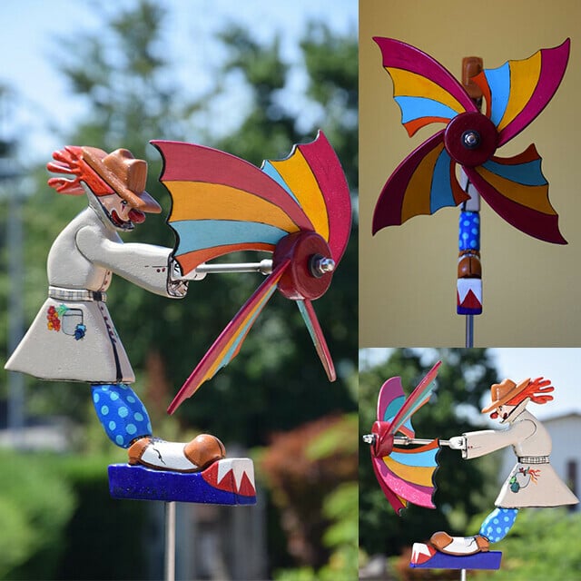 Handgefertigtes Windspiel Vogel-Windmühle | Gartendeko mit Edelstahl-Stab | Verschiedene Designs