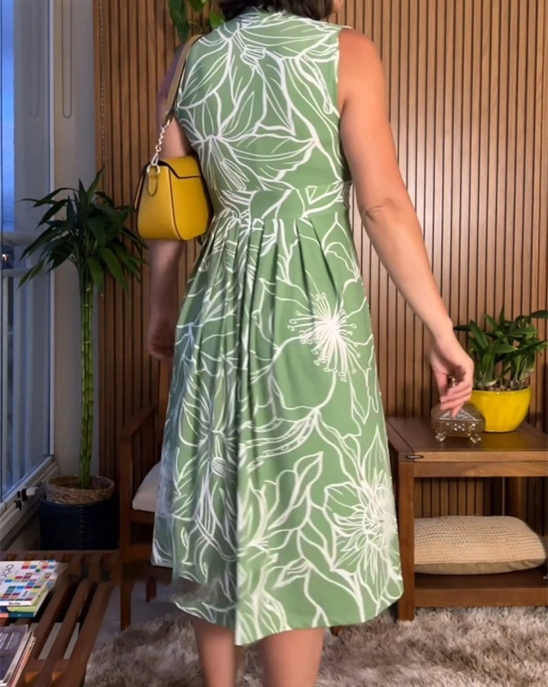 Damen Sommerkleid Rhea | Ärmellos mit V-Ausschnitt | Tailliert & Bedruckt | Knielang & Bequem