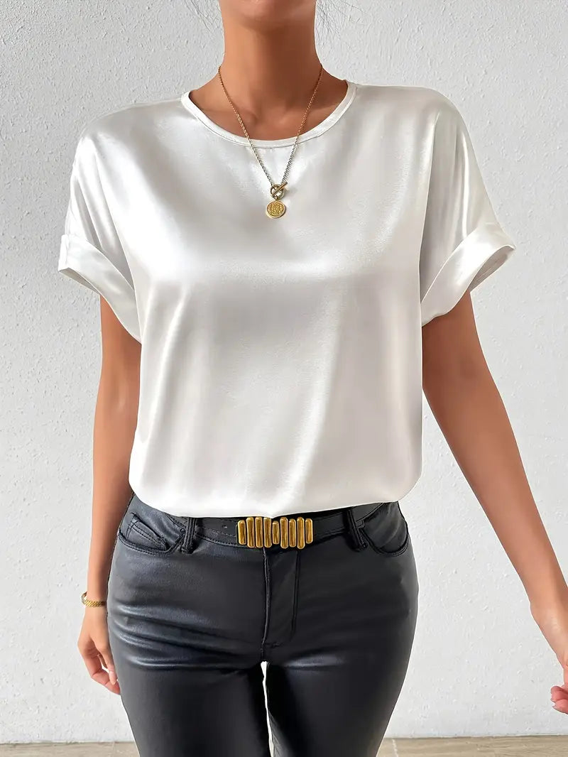 Caroline - Satin-T-Shirt mit umgeschlagenen Ärmeln für Damen