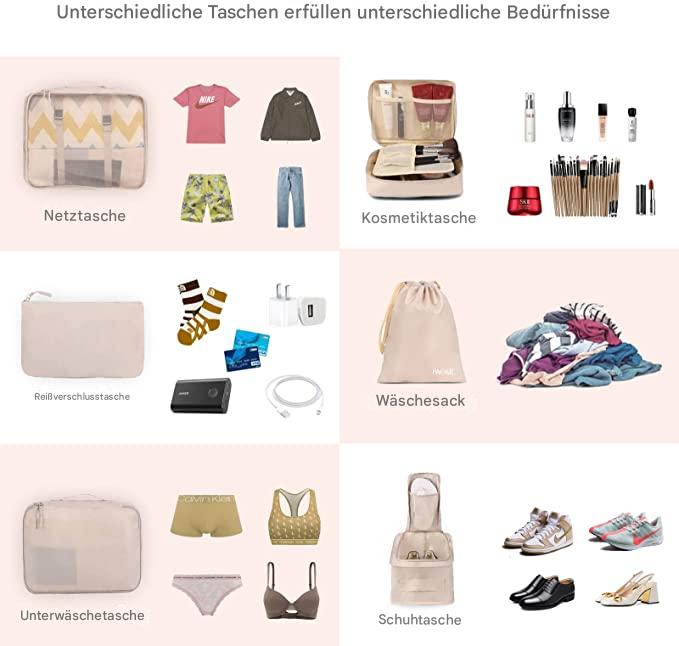 Aufbewahrungsbeuteln für das Reisesortiment