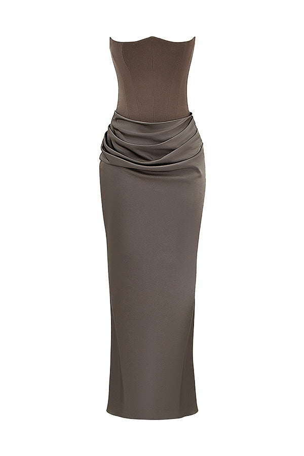 Renata – Schulterfreies Satin Korsett Maxi-Kleid für Damen