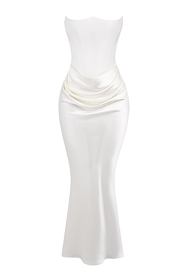 Renata – Schulterfreies Satin Korsett Maxi-Kleid für Damen
