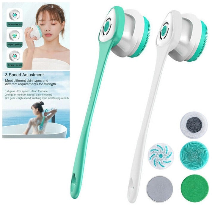 Elektrische Duschbürste | Rotierende Reinigungsbürste mit langem Griff | Peeling & Massage | Wasserdicht