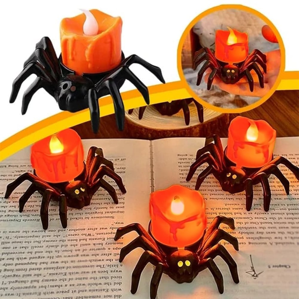 Halloween LED Kürbislampe mit Spinne | Warmweißes Licht | Batteriebetrieben & Sicher | Deko für Innen & Außen