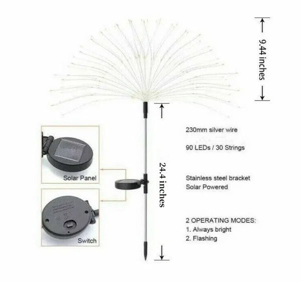 Solar Feuerwerk Lichterkette | 90 LEDs | IP65 wasserdicht | Warmweiß & Bunt | Garten & Terrasse