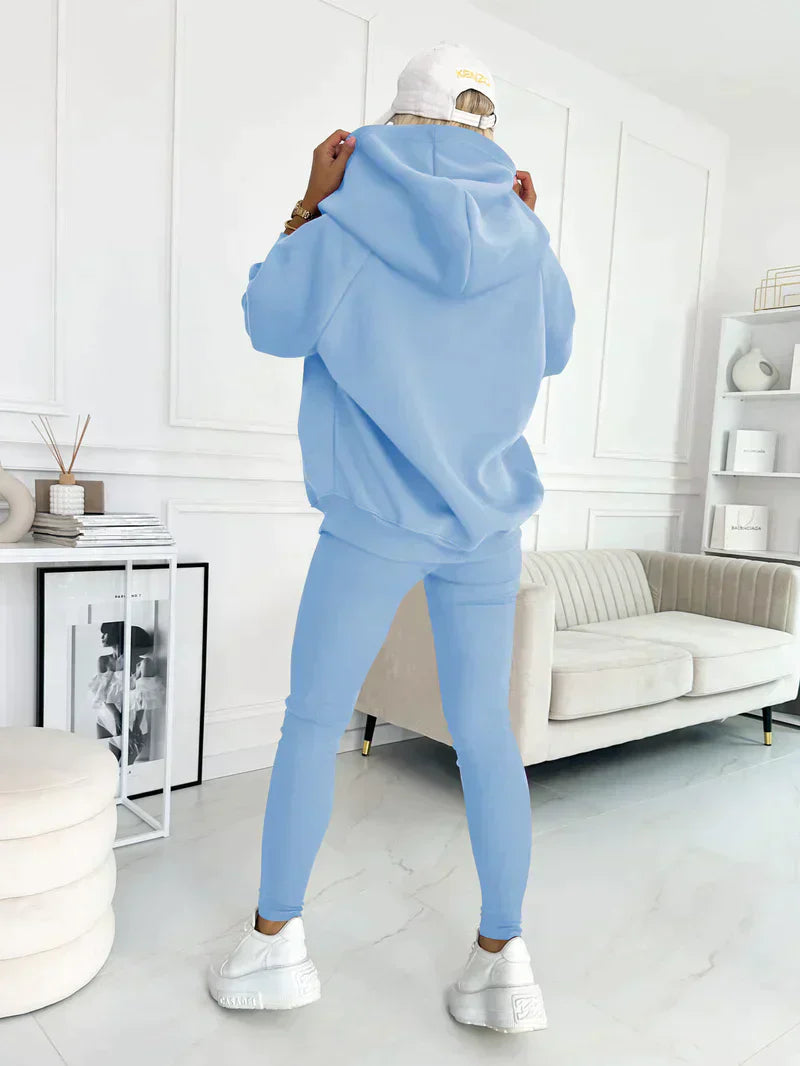Damen Freizeitanzug Drei-teilig | Kapuzenjacke, Sweatshirt-Hose & Top | Weiches Material