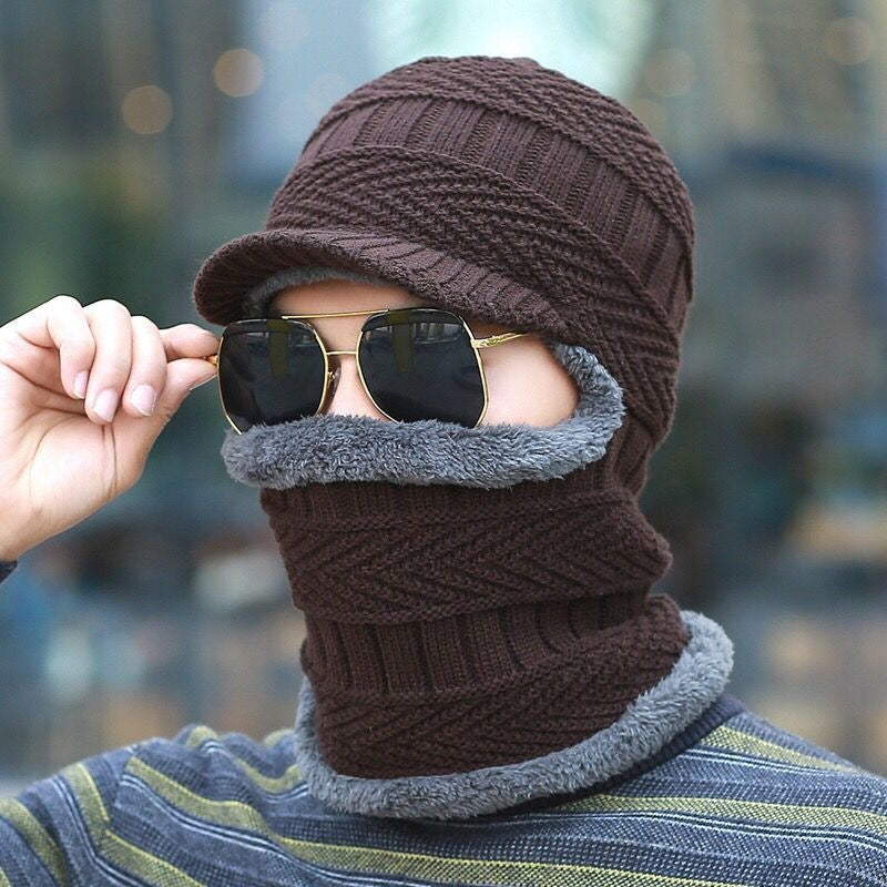 Winter Beanie mit Maske | Verdickt & Gefüttert | Strickmütze mit Nackenschutz