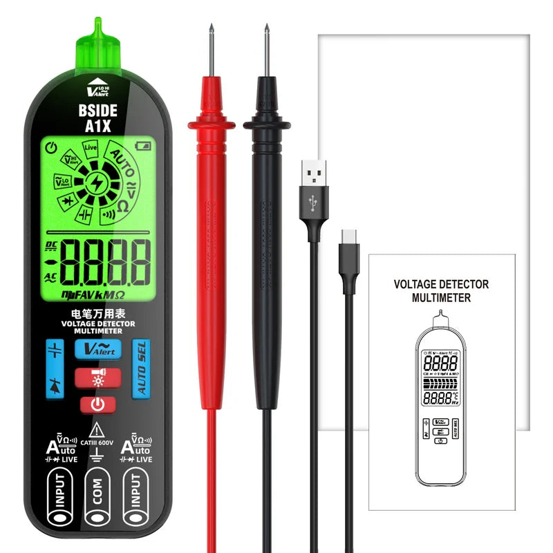 Digital Multimeter BSIDE A1X | Smart Spannungsprüfer | Wiederaufladbar | LCD mit Farbhintergrund