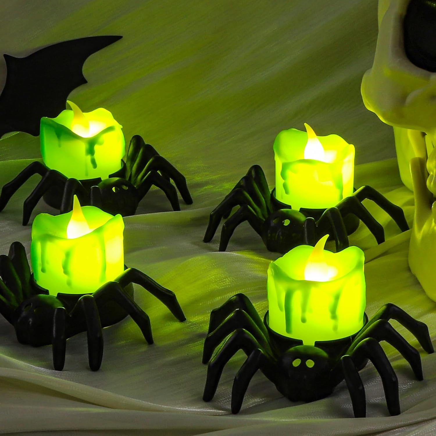 Halloween LED Kürbislampe mit Spinne | Warmweißes Licht | Batteriebetrieben & Sicher | Deko für Innen & Außen