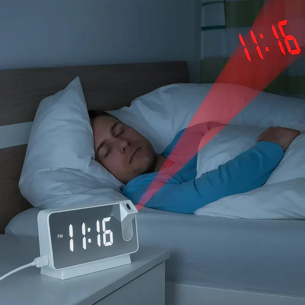 Projektionswecker | LED-Spiegeldisplay | 180° drehbare Projektion | Doppelalarm & Raumklimadisplay