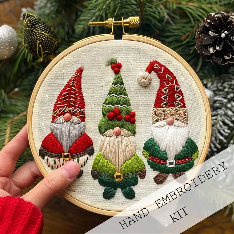Stickset Winter Schneedorf | Komplettset mit Stickrahmen, Garn & Anleitung | Anfängerfreundlich