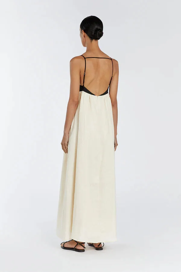 Damen Maxikleid | Viereckiger Ausschnitt | Leichtes Leinen mit Futter
