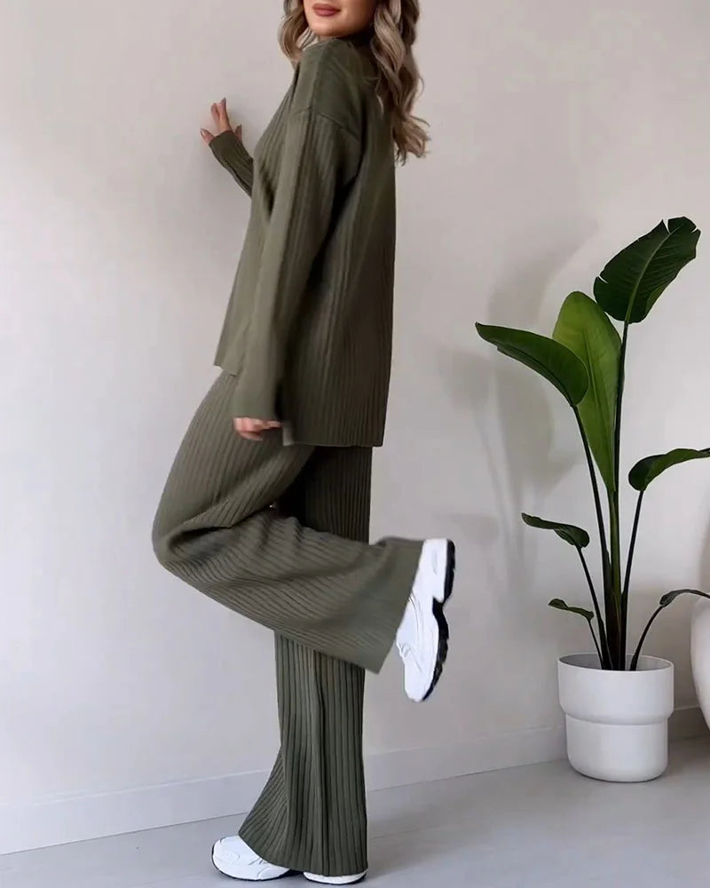 Damen Strick Zweiteiler | Pullover & Rock mit Schlitz | Bequem & Elegant | Für Frühling, Herbst & Winter