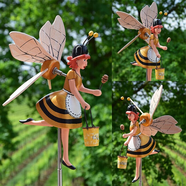 Handgefertigtes Windspiel Vogel-Windmühle | Gartendeko mit Edelstahl-Stab | Verschiedene Designs
