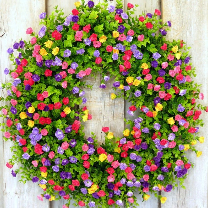 Türkranz | Handgefertigter Frühlings- & Sommerkranz | Bunte Kunstblumen & Eukalyptus