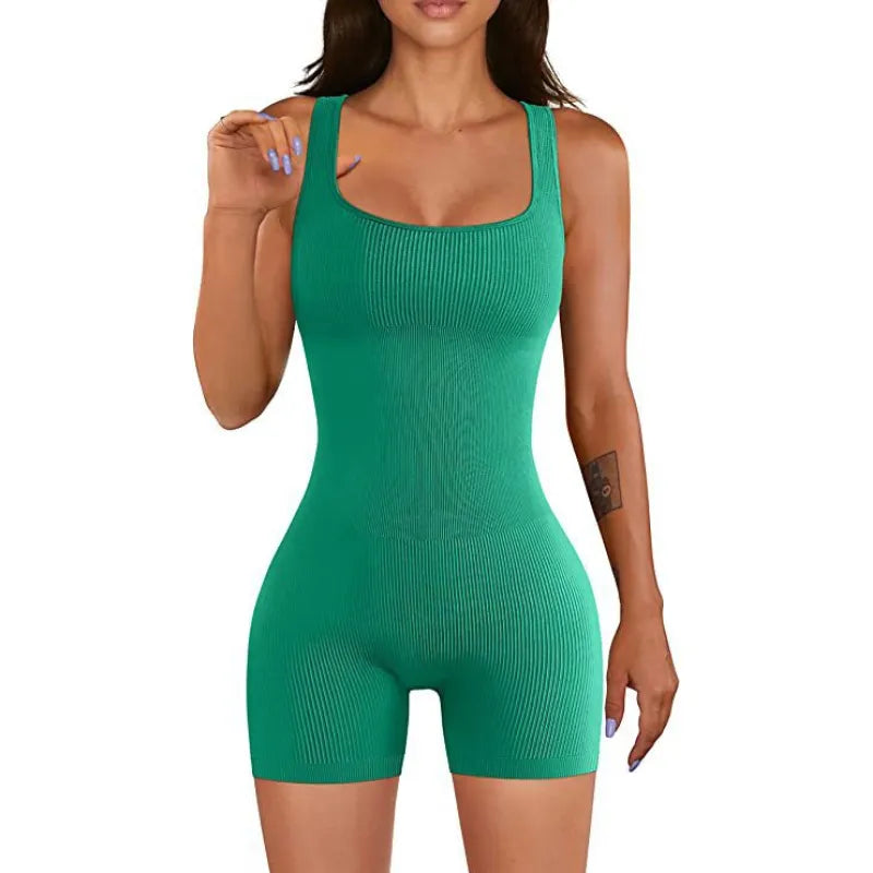 Romper Jumpsuit Damen | Figurbetonend & Elastisch | Ärmelos mit Eck-Dekolleté | Viele Farben