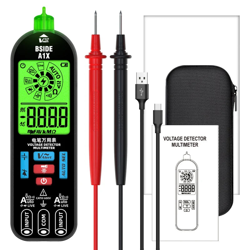 Digital Multimeter BSIDE A1X | Smart Spannungsprüfer | Wiederaufladbar | LCD mit Farbhintergrund