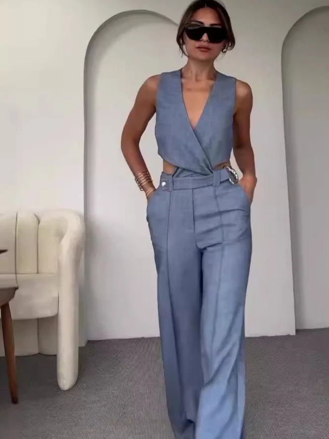 Damen Anzug-Set | Weste mit Schnalle & Hose | Moderner Minimalstil | Schmeichelnde Passform