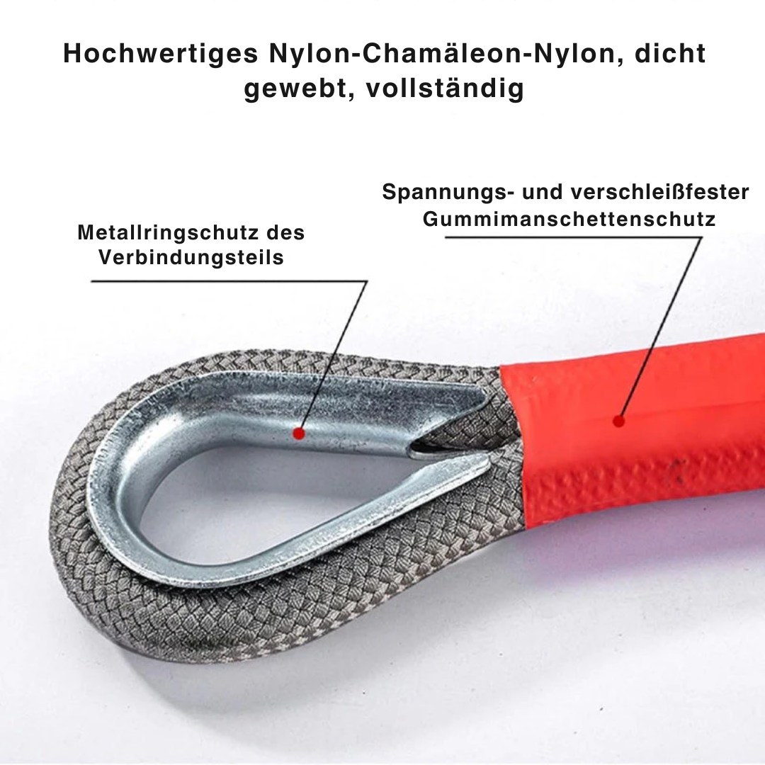 Abschleppseil SafePull | Dehnbar & Langlebig | 3000 kg Zugkraft | Nylon mit Stahlhaken