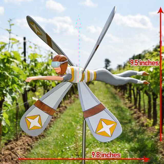 Handgefertigtes Windspiel Vogel-Windmühle | Gartendeko mit Edelstahl-Stab | Verschiedene Designs