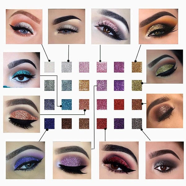 Lidschattenpalette ShimmerGlam Pro | 10 Farben mit Hochpigmentiertem Glitzer | Lang Haftend & Hautfreundlich