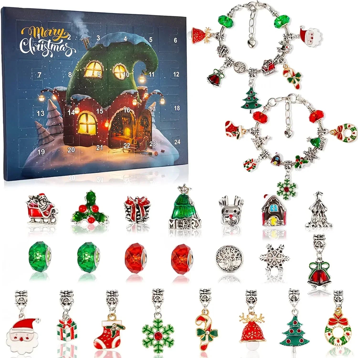 Adventskalender Schmuckset | DIY Weihnachts-Armband mit 24 Anhängern | Festliche Countdown-Idee
