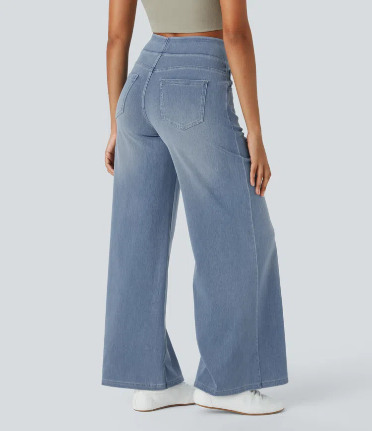 Damen Jeans mit hohem Bund | Super Stretch Stoff | Weites Bein | Bequeme Passform | Zeitloser Stil
