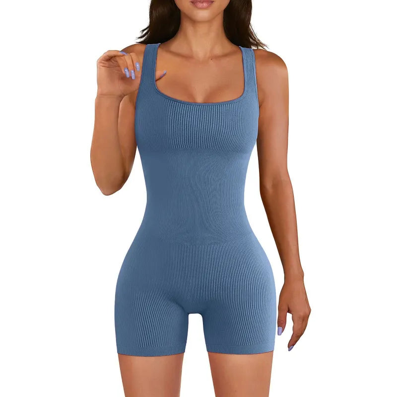 Romper Jumpsuit Damen | Figurbetonend & Elastisch | Ärmelos mit Eck-Dekolleté | Viele Farben