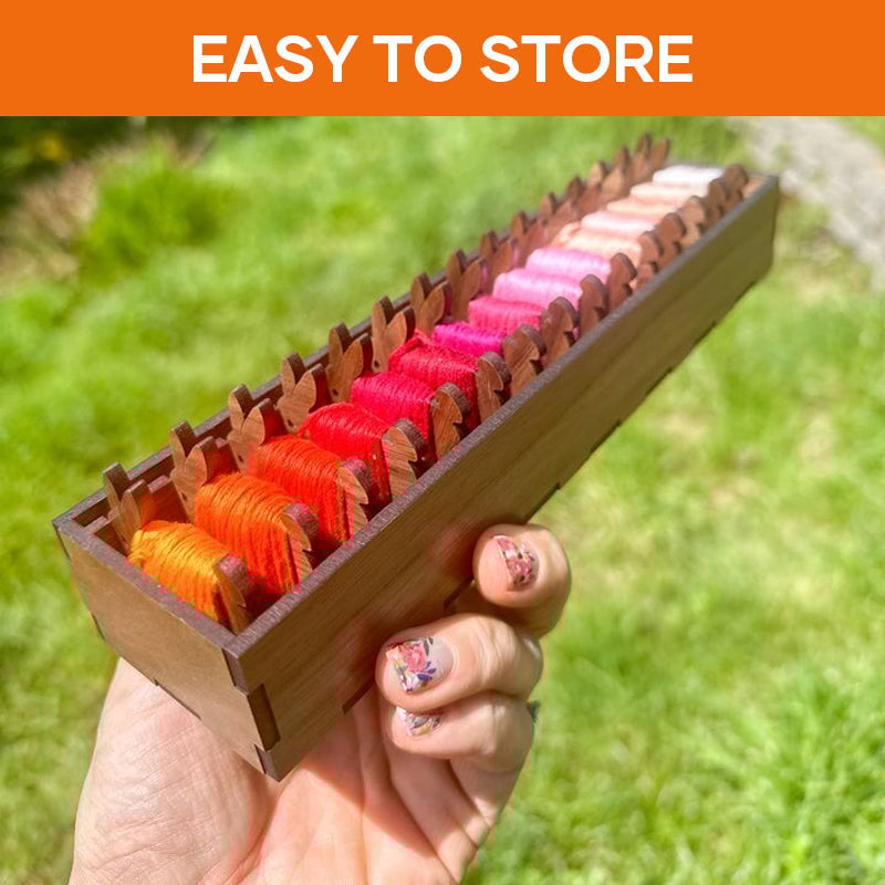 Holz Garnspulen Set | 15 Hasen Spulen + Organizer-Box | Stickgarn Aufbewahrung