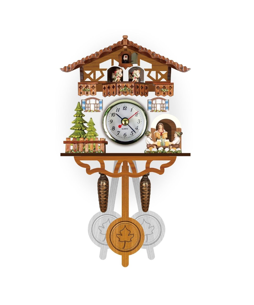 Traditionelle Kuckucksuhr | Handgefertigt aus Schwarzwald-Holz | Chalet-Design mit Musik & Figuren