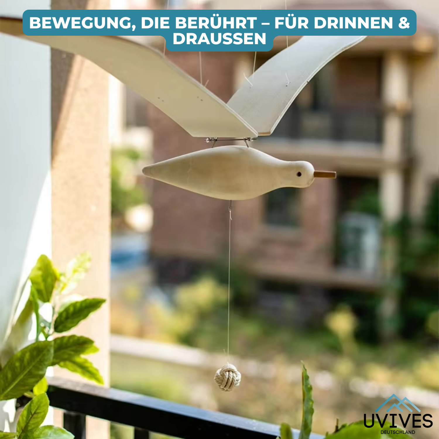 SkyGull Holz-Möwe | Handgefertigte Dekofigur mit Beweglichen Flügeln | Maritimes Design