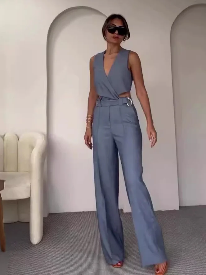 Damen Anzug-Set | Weste mit Schnalle & Hose | Moderner Minimalstil | Schmeichelnde Passform