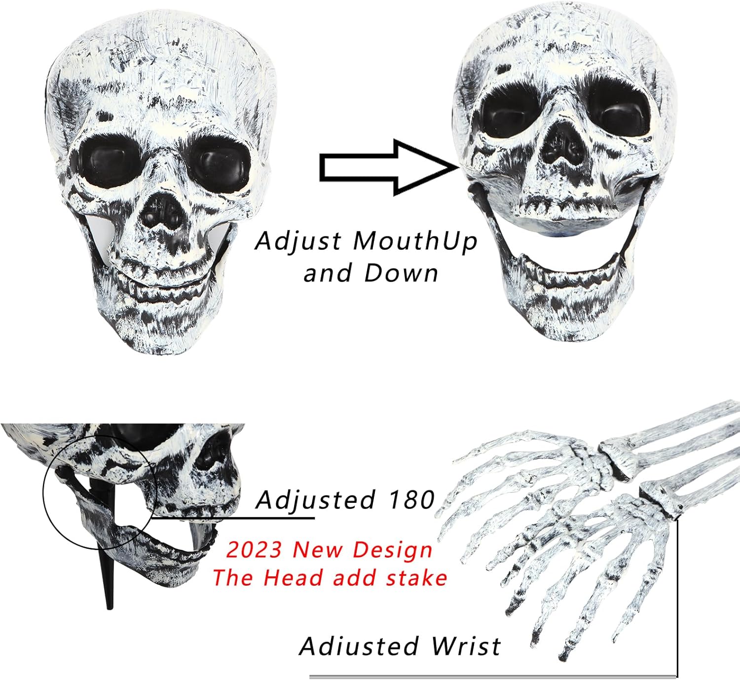 Halloween Deko mit LED-Licht | Schädel & Hände | Wetterfest | 8 Leuchtmodi | Batteriebetrieben