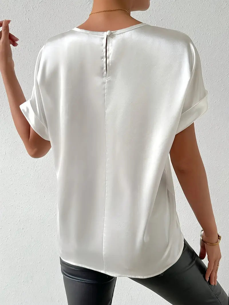 Caroline - Satin-T-Shirt mit umgeschlagenen Ärmeln für Damen