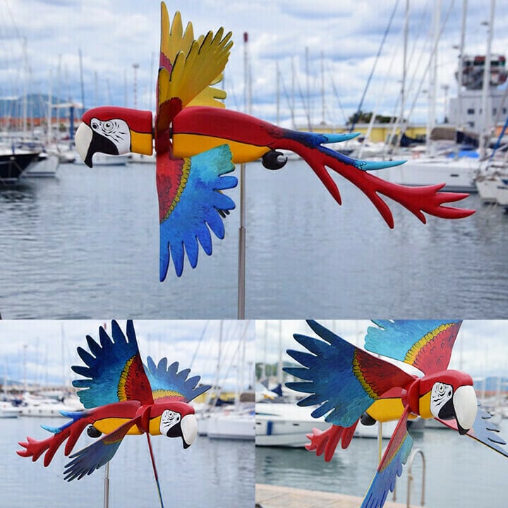 Handgefertigtes Windspiel Vogel-Windmühle | Gartendeko mit Edelstahl-Stab | Verschiedene Designs