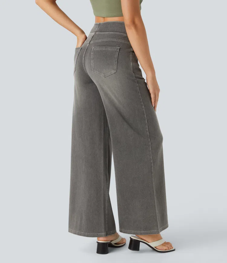 Damen Jeans mit hohem Bund | Super Stretch Stoff | Weites Bein | Bequeme Passform | Zeitloser Stil