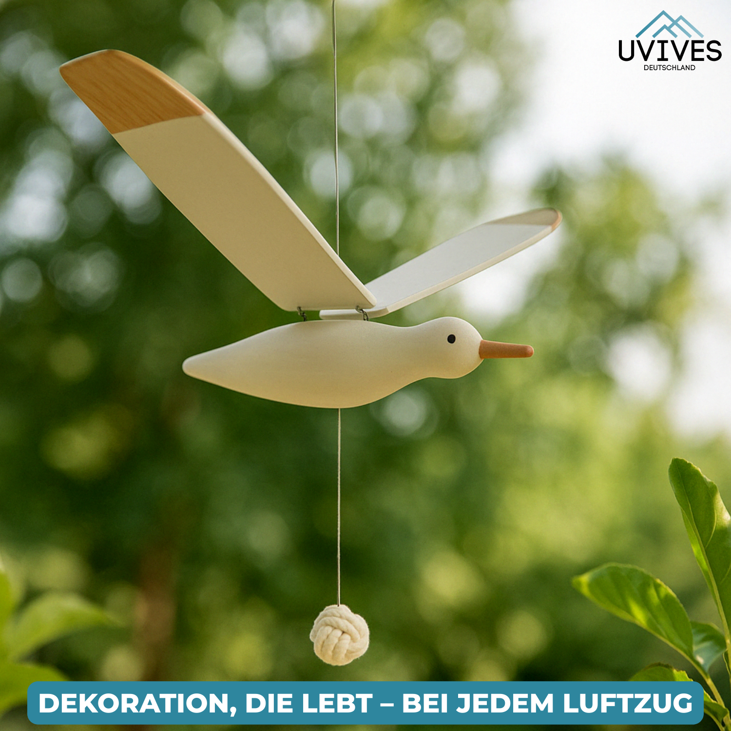 SkyGull Holz-Möwe | Handgefertigte Dekofigur mit Beweglichen Flügeln | Maritimes Design
