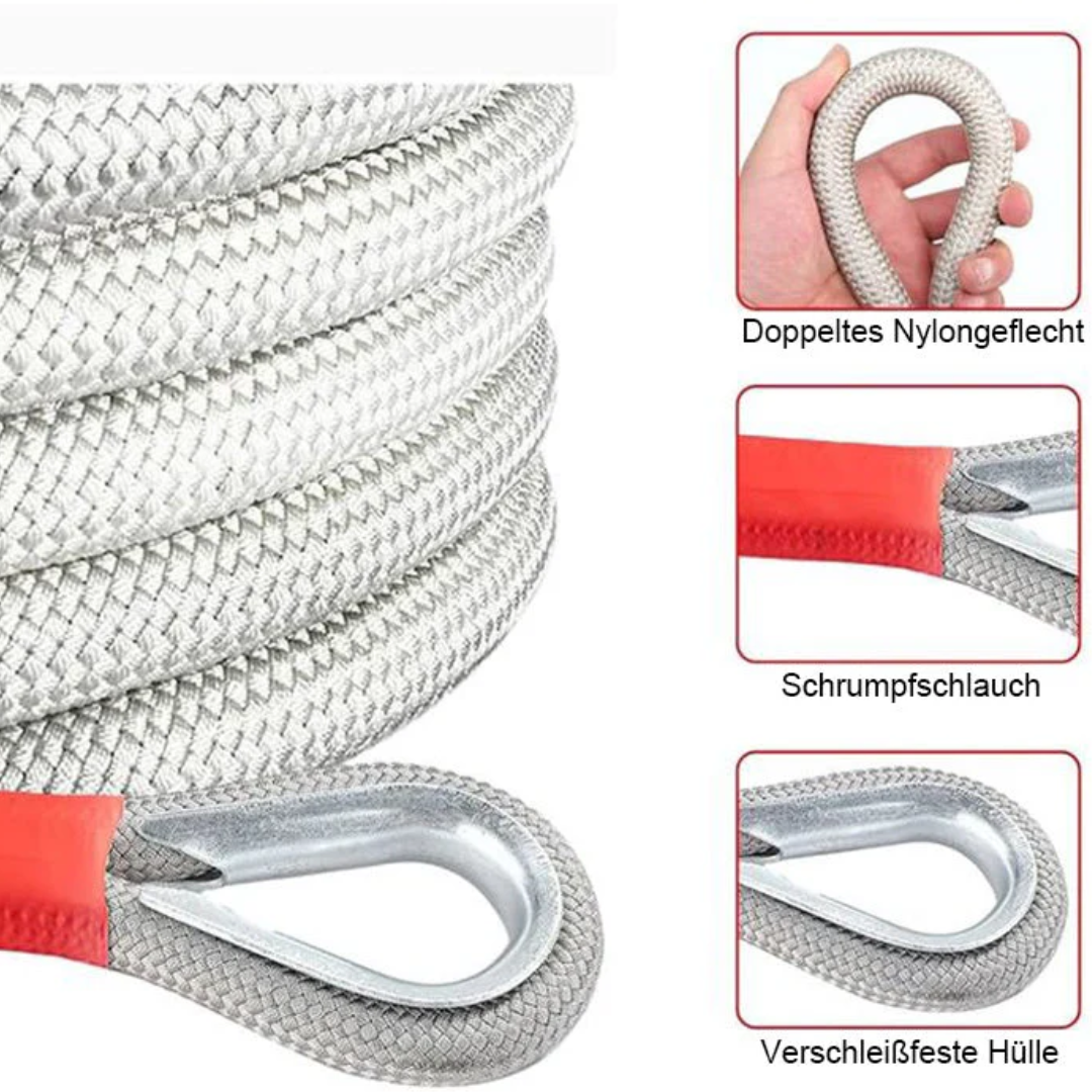 Abschleppseil SafePull | Dehnbar & Langlebig | 3000 kg Zugkraft | Nylon mit Stahlhaken