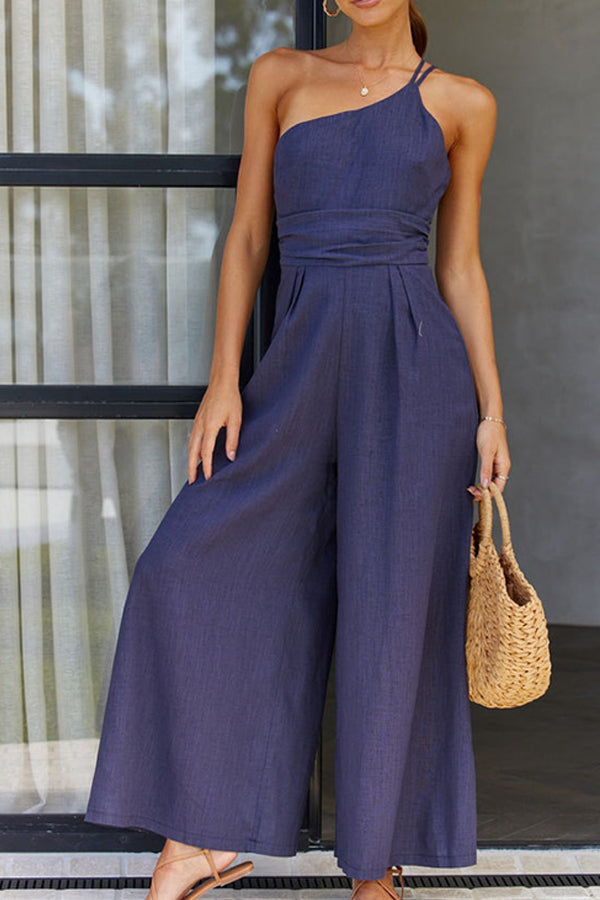 Damen One Shoulder Sommer Jumpsuit | Weit Bein