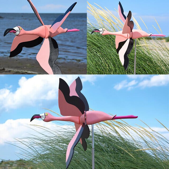 Handgefertigtes Windspiel Vogel-Windmühle | Gartendeko mit Edelstahl-Stab | Verschiedene Designs
