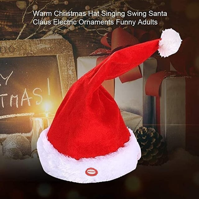 Weihnachten Santa Hut | Singend & Tanzend | Elektrisch | Plüsch Rot | Lustige Geschenkidee & Party-Accessoire