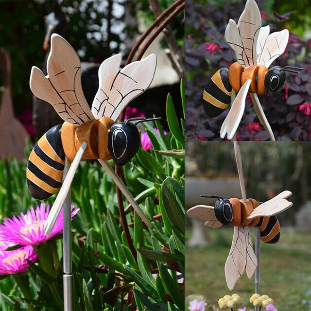 Handgefertigtes Windspiel Vogel-Windmühle | Gartendeko mit Edelstahl-Stab | Verschiedene Designs