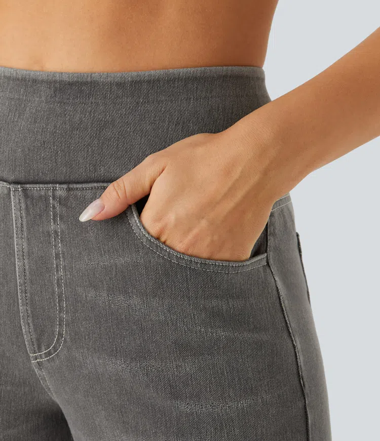 Damen Jeans mit hohem Bund | Super Stretch Stoff | Weites Bein | Bequeme Passform | Zeitloser Stil