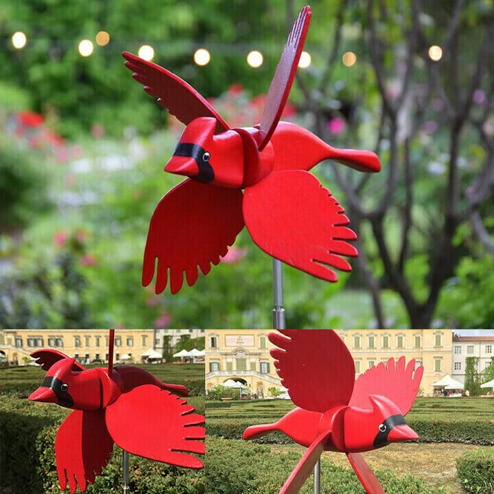 Handgefertigtes Windspiel Vogel-Windmühle | Gartendeko mit Edelstahl-Stab | Verschiedene Designs