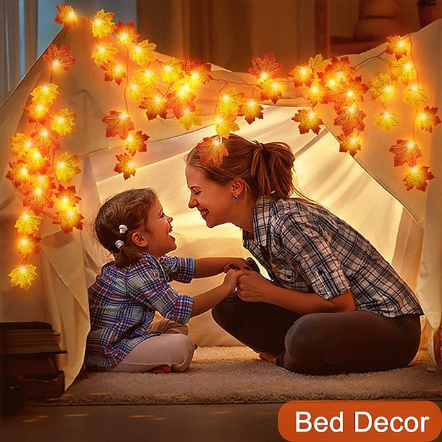 LED Ahornblatt-Lichterkette | Warmweißes Licht | USB & Batteriebetrieb | Herbstdeko Innen & Außen