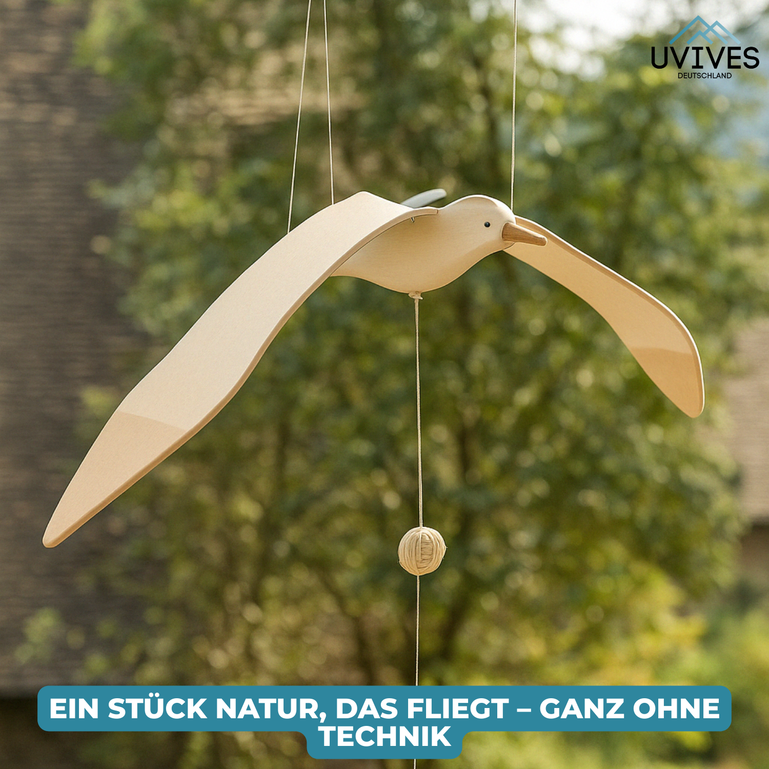 SkyGull Holz-Möwe | Handgefertigte Dekofigur mit Beweglichen Flügeln | Maritimes Design
