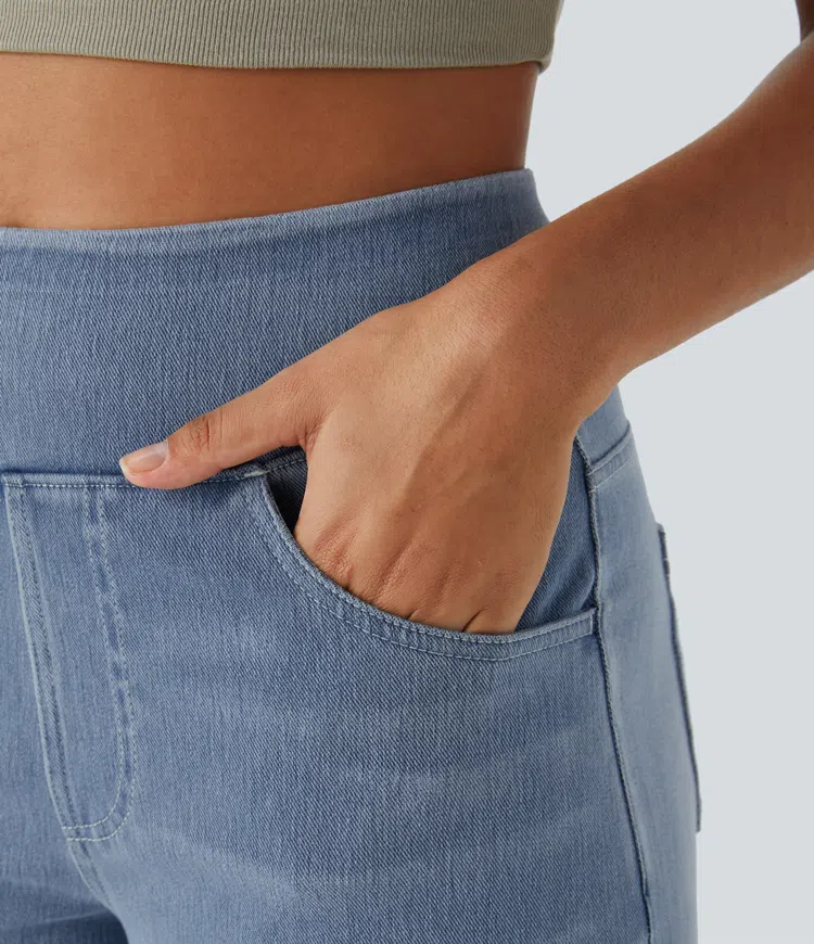 Damen Jeans mit hohem Bund | Super Stretch Stoff | Weites Bein | Bequeme Passform | Zeitloser Stil