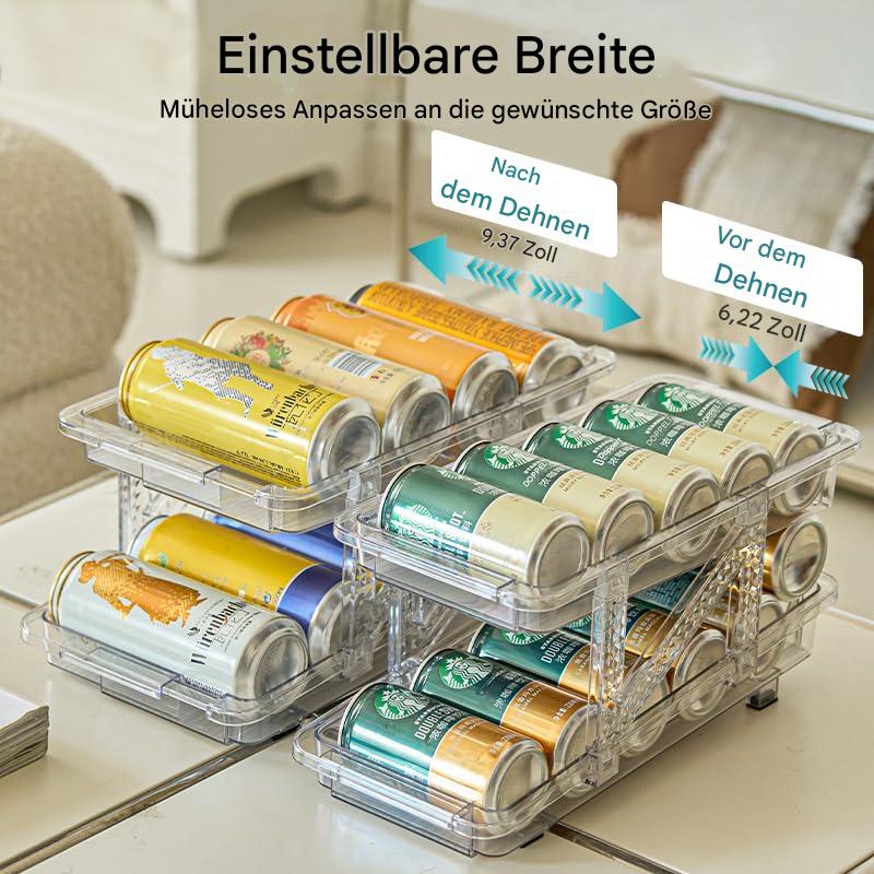 In der Breite erweiterbarer Getränkedosen-Organizer für den Kühlschrank