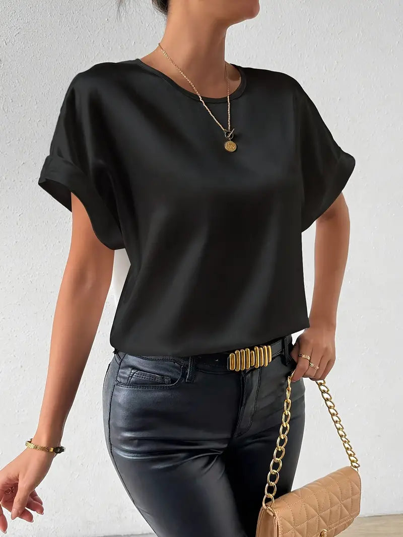 Caroline - Satin-T-Shirt mit umgeschlagenen Ärmeln für Damen